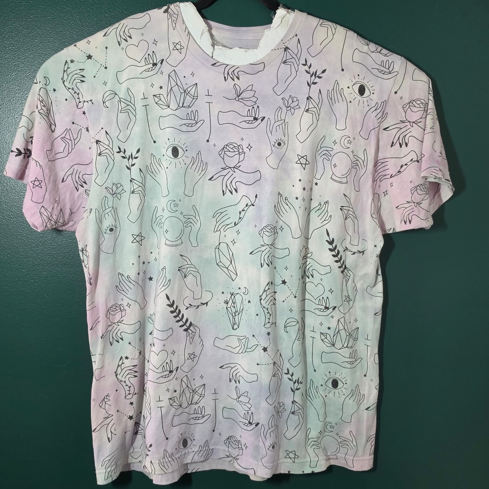 In Your Face Apparel Celestial Tie Dye T-Shirt Pastel Mystical Hands XL